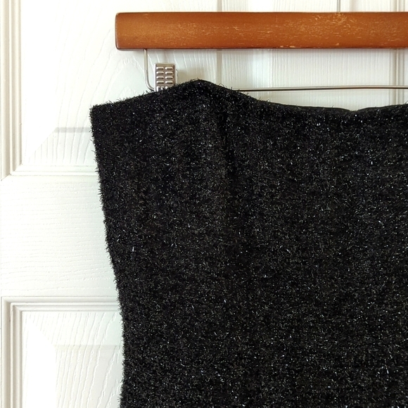 1995 Vintage Little Black Sparkle Knit Strapless Sheath Tube Mini Dress 4 - Picture 3 of 14